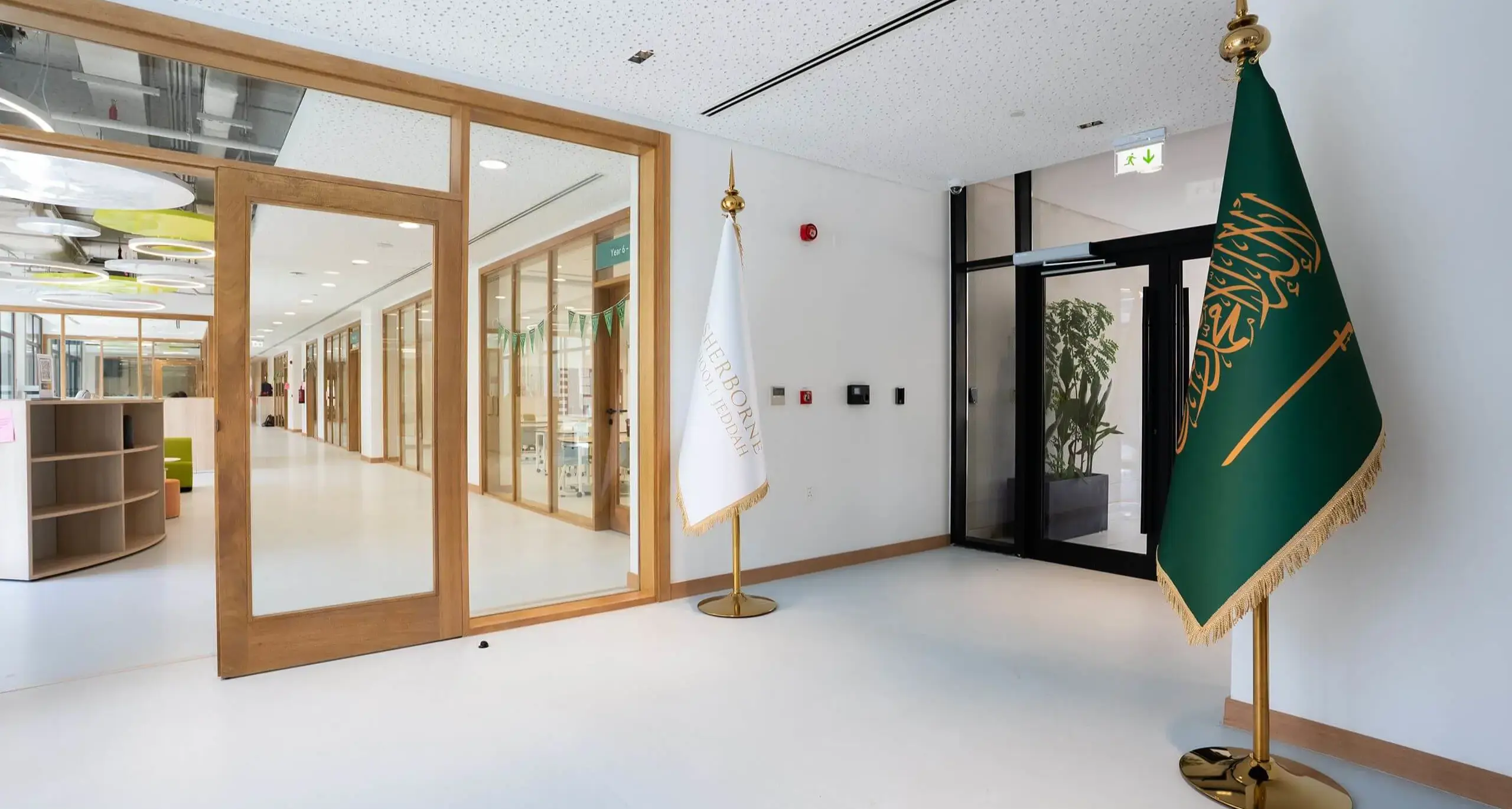 Sherborne School Jeddah hallway with flags